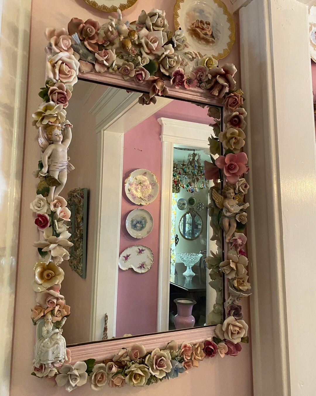 Cherubs Roses & Limoges Mirror Etsy