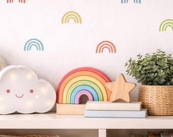 Rainbow Wall Stickers Boho, 48 Peel & Stick Mini Rainbows 2" Wide, Scandi Nursery Bedroom Wall Decor, Removable Vinyl Decals