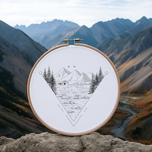 Mountains Embroidery Template: Nature Scene Printed Cotton