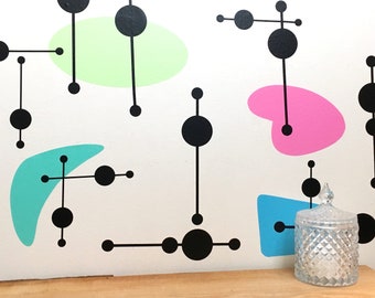 Retro Wall Decal Set/ Modern Wall Decals/ Retro Shape Decals/ Mid Century Modern Decals/ Kids Room Decals/ Nursery Decals/ FREE SHIPPING