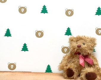 Woodland Wall Decals/ Forest Nursery Decals/ Bear Wall Stickers/ Vinyl Wall Decals/ Kids Bedroom Decals/ Forest Decal Set/ FREE SHIPPING