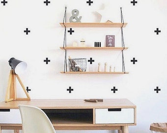 Swiss Cross Wall Decals, Peel and Stick Plus Sign Stickers, Neutral Nursery Wall Decor, Removable Vinyl Cross Pattern Decals, 1” or 2”