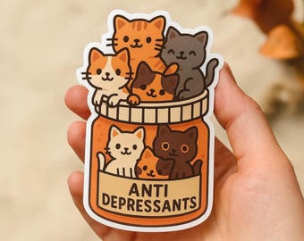 Adesivo per gatti antidepressivi – Divertente adesivo in vinile kawaii sulla salute mentale