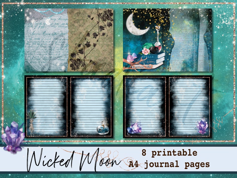 magick grimoire inserts wicca witchcraft printable journal kit Book of shadows digital bundle good witch diary ephemera set