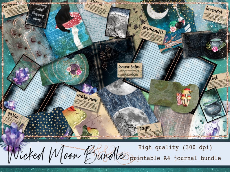 magick grimoire inserts wicca witchcraft printable journal kit Book of shadows digital bundle good witch diary ephemera set