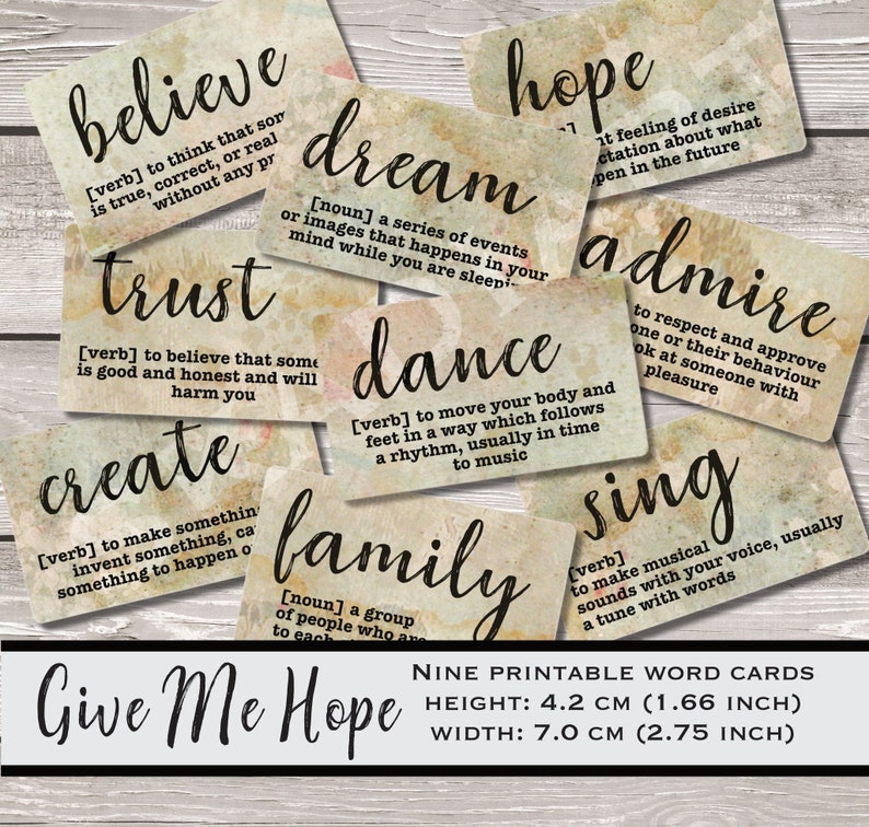 Printable word flash cards digital word tags dictionary Etsy