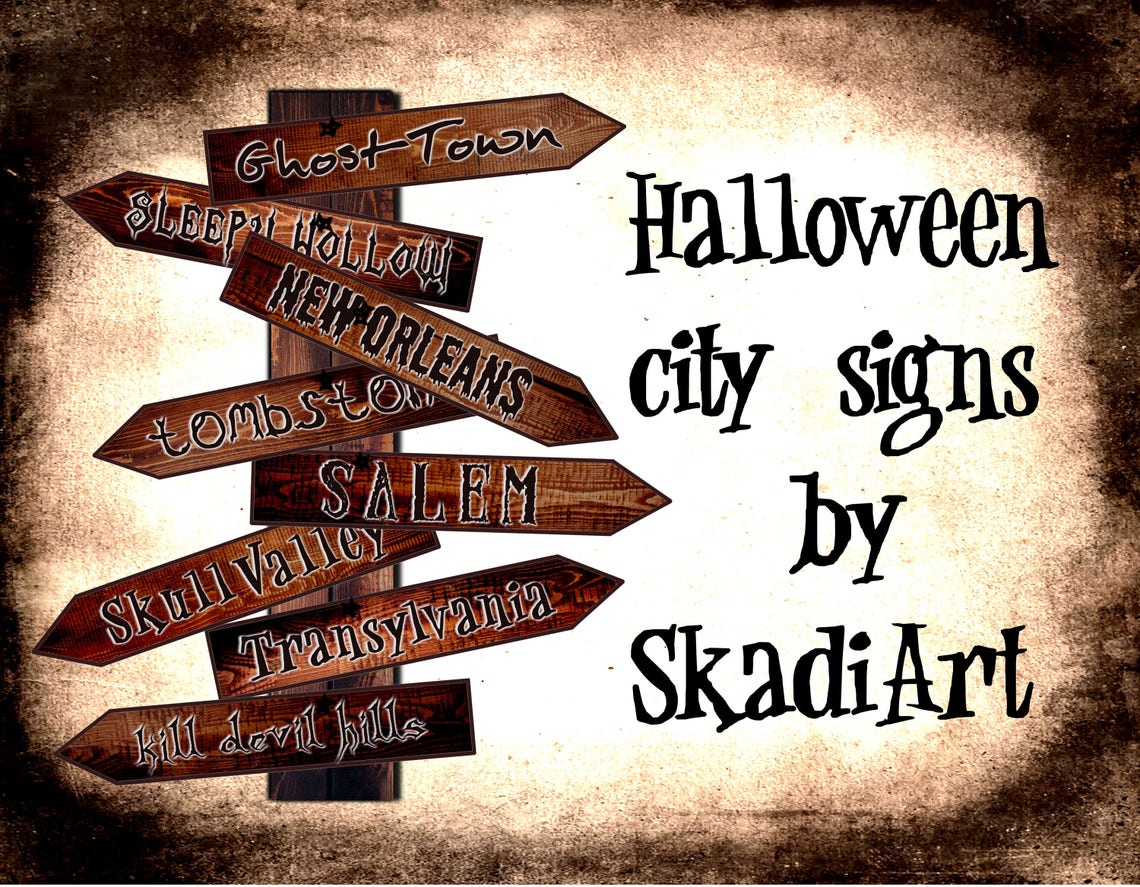 Halloween printable road signs digital creepy city names Etsy