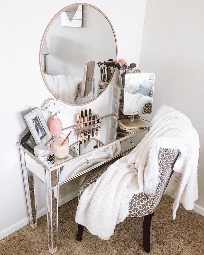 Mirrored Makeup Vanity Table Jacklyn Premium Console With 2 Drawers Desk