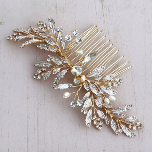 Hair Comb, Wedding Hair Comb, Gold Bridal Comb, leaf hair comb, Wedding hair accessories,