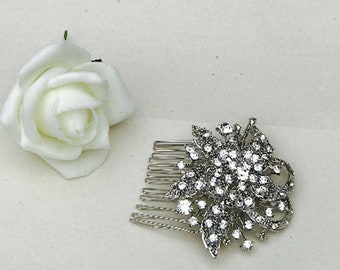 Silver wedding hair comb, silver hair accessories, silver comb, bridal comb, crystal comb