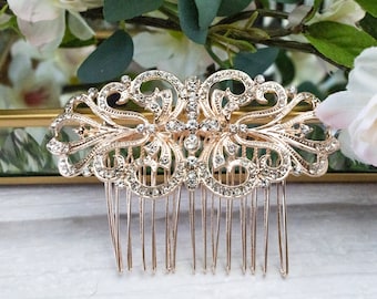 Bridal hair comb, art deco hair comb,, wedding hair accessories, silver comb, bridal hair accessories, bridal hair piece, rose gold.