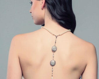 Back Drop Necklace, Pearl Necklace, Bridal Necklace, Wedding Dress Necklace