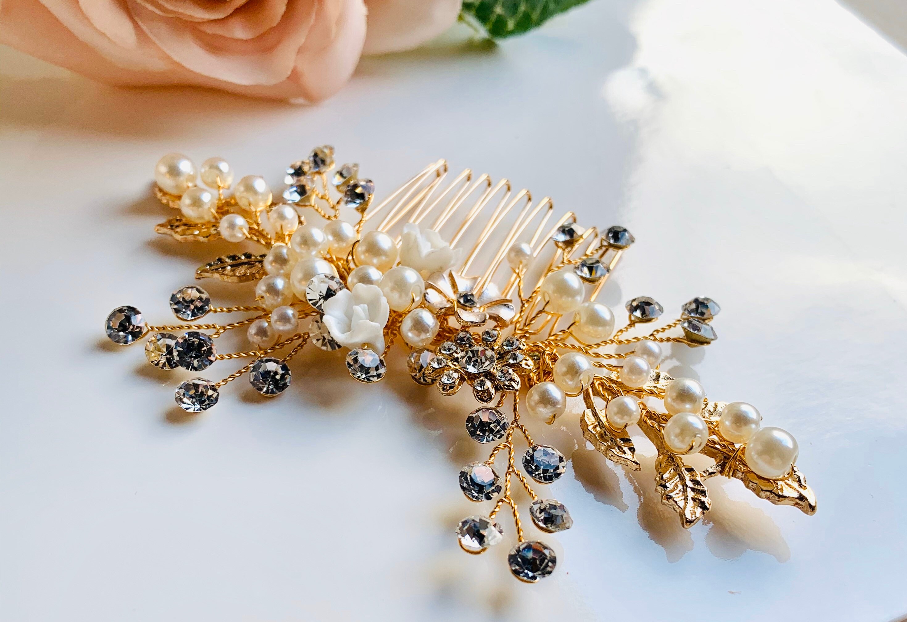 Crystal Wedding Hair Comb Crystal Bridal Comb Leaf Hair Etsy
