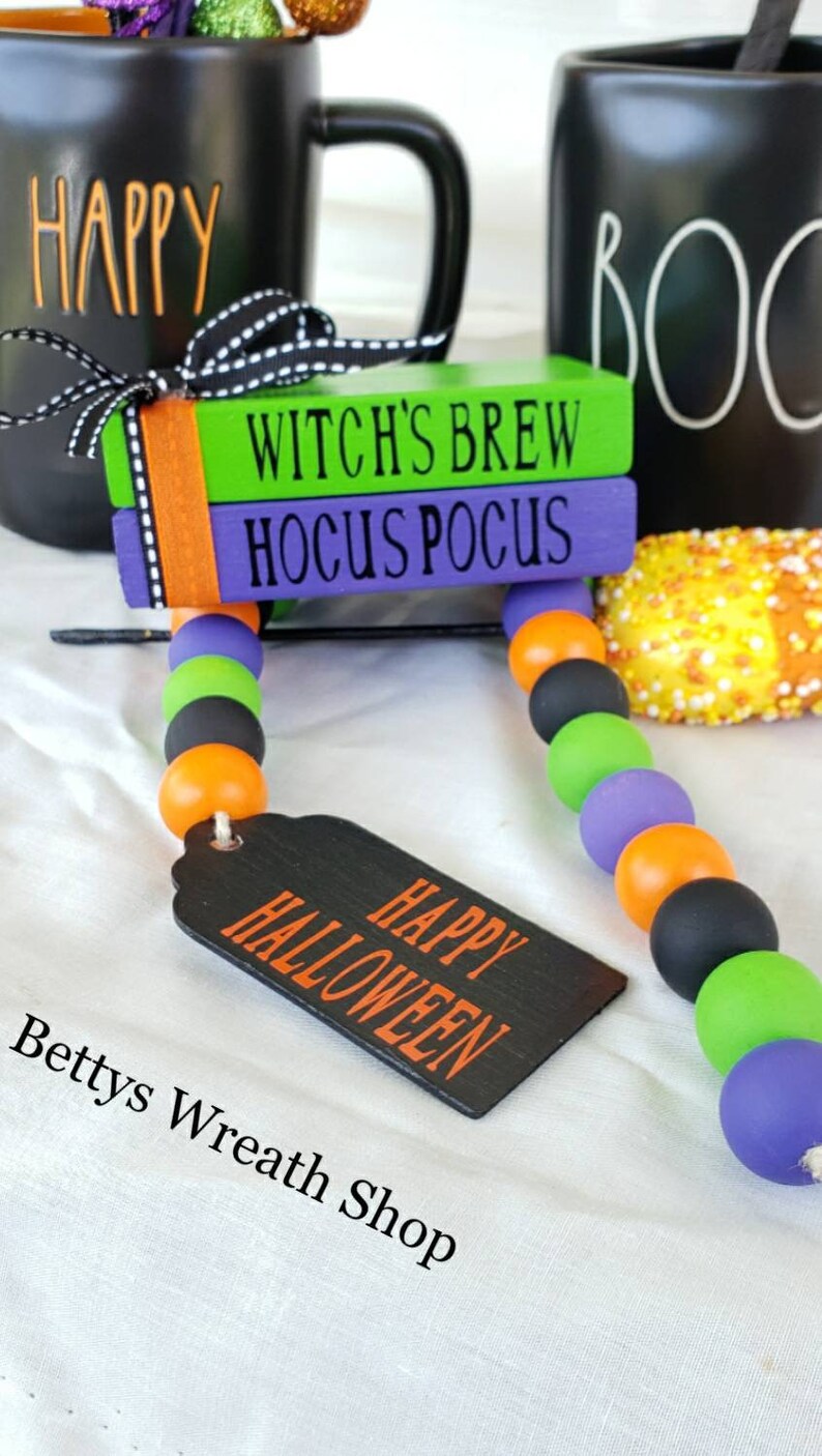 Halloween Tiered Tray Decor Wood Bead GarlandHalloween Bead GarlandTiered Tray DecorHocus Pocus GarlandHocus Pocus Decor