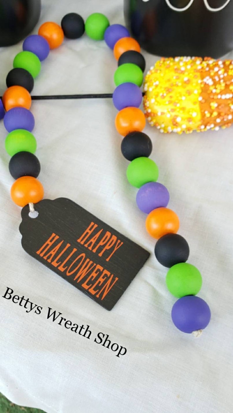 Halloween Tiered Tray Decor Wood Bead GarlandHalloween Bead GarlandTiered Tray DecorHocus Pocus GarlandHocus Pocus Decor