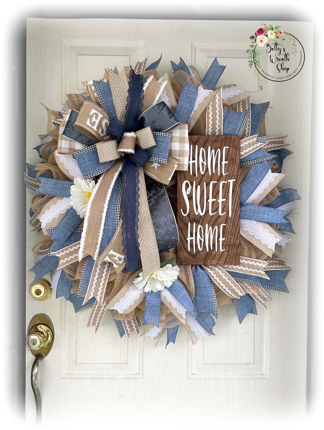 Farmhouse Wreath, Spring Wreath, Wreaths, Mesh Wreath, Spring Decor ...