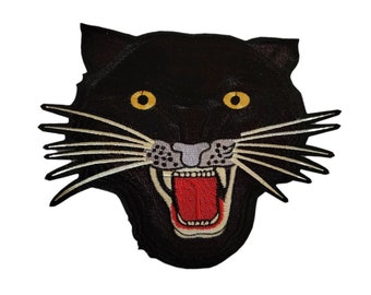 Large Embroidered Silk Black Panther Head Iron-on or Sew-on Patch