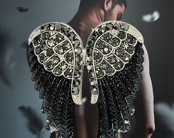 Prettyia Women Elegant Gold Crystal Angel Wings Brooches Pin Christmas Gift 