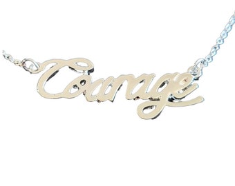 COURAGE High Polished Silver Silvetone Necklace 19" Rolo Chain