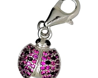 925 Sterling Silver Rhodolite Garnet Ladybug Charm