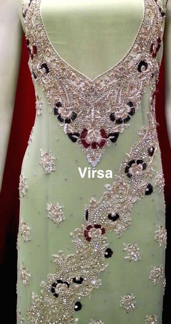 Pakistani Wedding Dress Light Green Jewels Kaftan Etsy