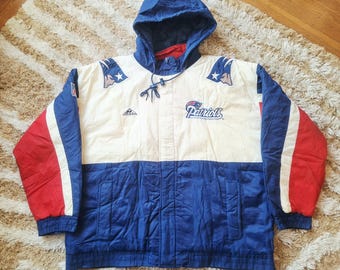 Vintage 90s Patriots Puffer Jacket: Apex One NFL Red White Blue XL