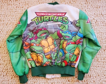 Teenage Mutant Ninja Turtles Vintage Chalk Line Jacket Youth L Adult XS Rare 90s Fanimation TMNT