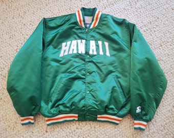 University of Hawaii Starter Jacket XL Rare 90s Satin Rainbow