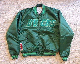 90's STARTER USA製!NBA BUCKSスタジャン H67 Satin NBA Starter Milwaukee Bucks Ambassador Jacket