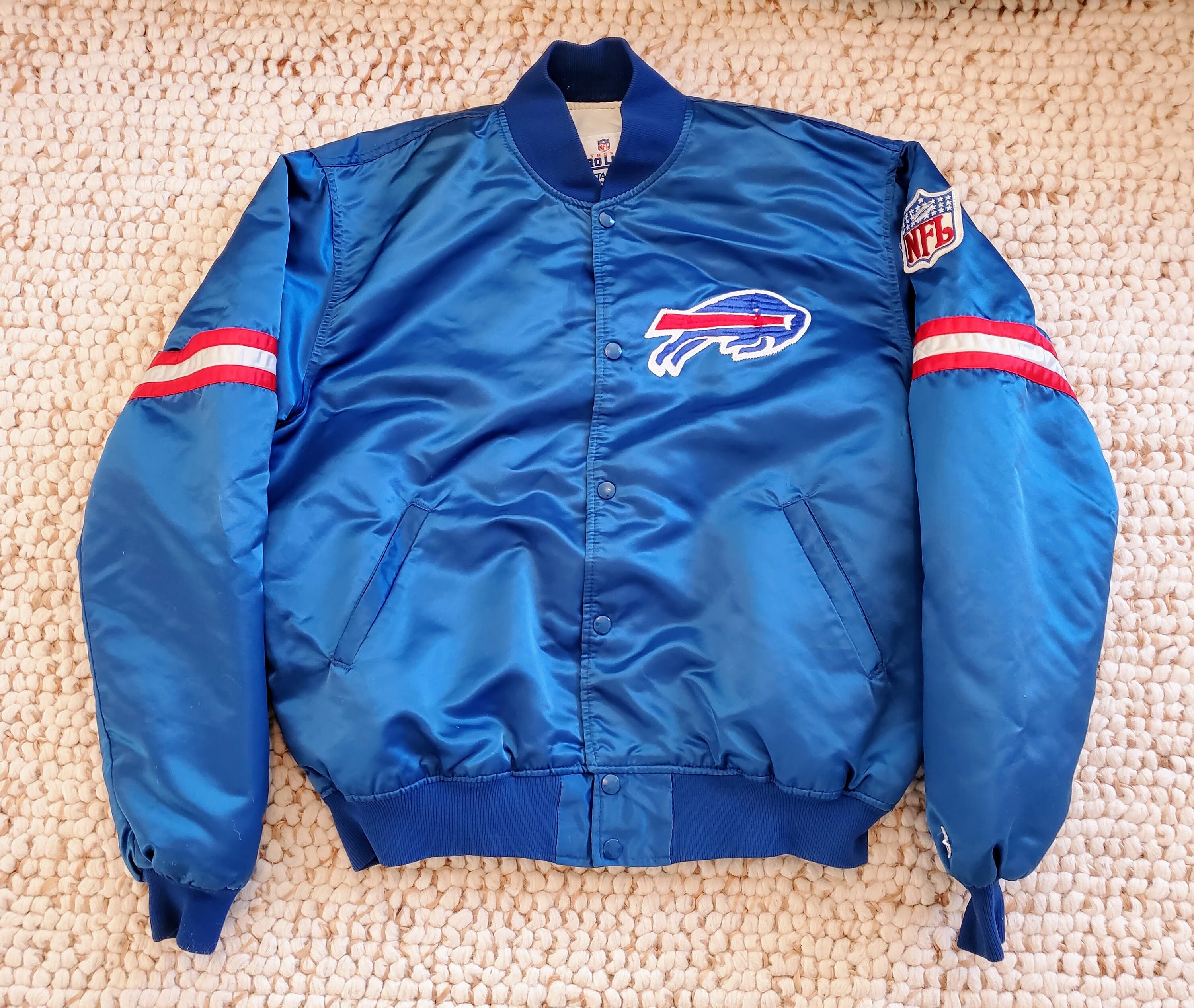 Vintage 80s 90s STARTER BUFFALO BILLS Satin Jacket Men’s Large Blue PRO LINE