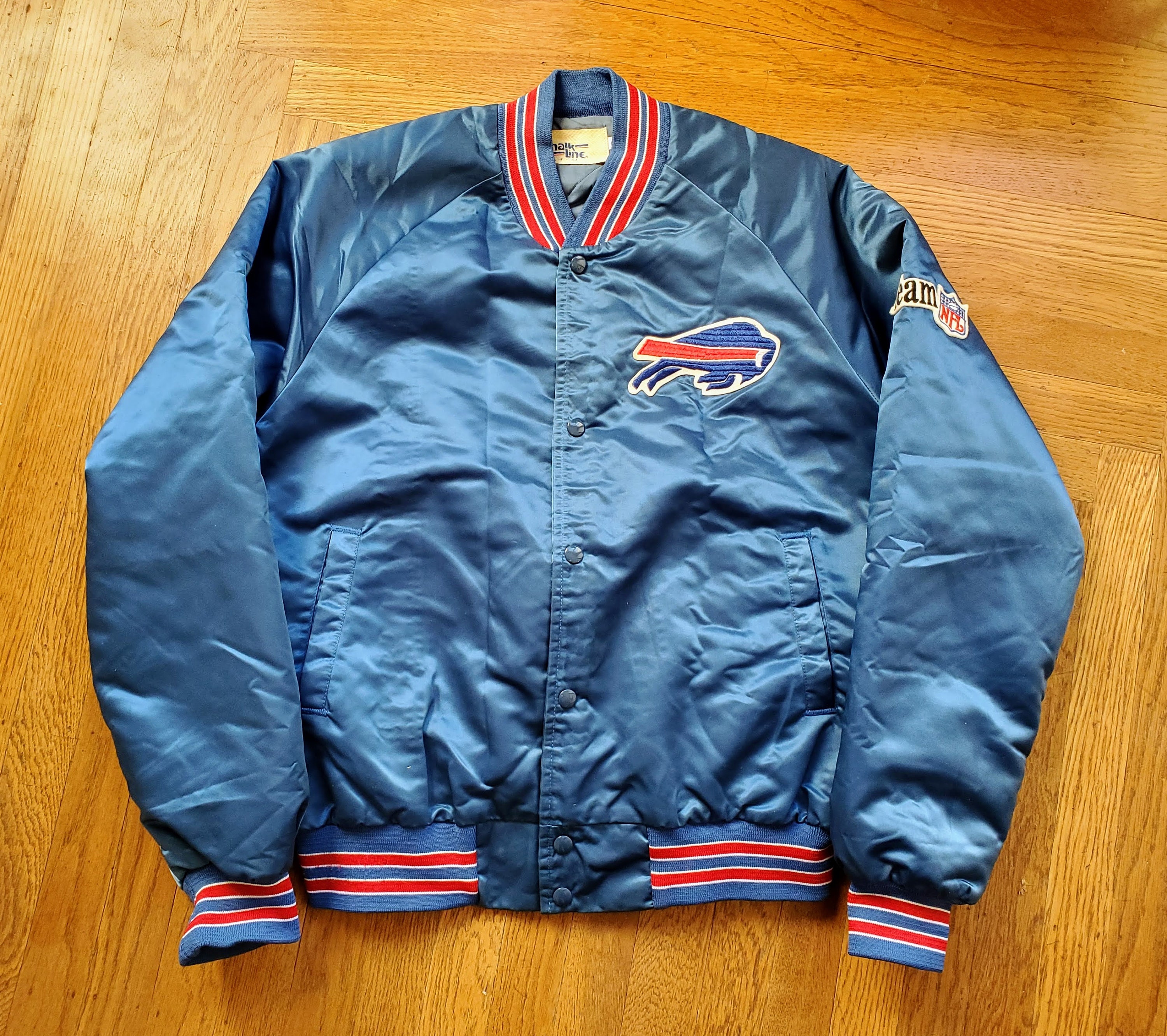 Vintage 80s 90s STARTER BUFFALO BILLS Satin Jacket Men’s Large Blue PRO LINE