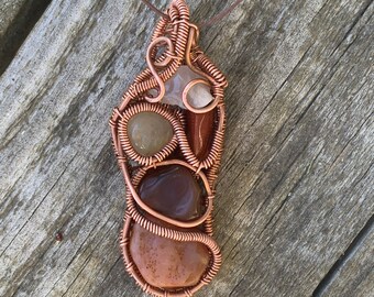 Wire Wrapped Citrine, Agate, Quartz and Jasper Multi Stone Pendant “Magma”
