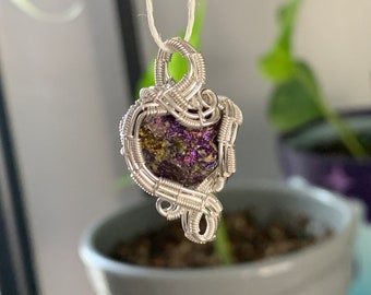 Wire Wrapped Peacock Ore Pendant “Madam”