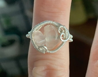 Wire Wrapped Rose Quartz Ring - Size 4 -