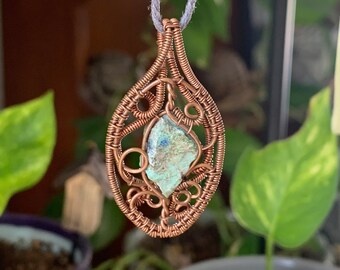 Wire Wrapped Chrysocolla Pendant “Elder”