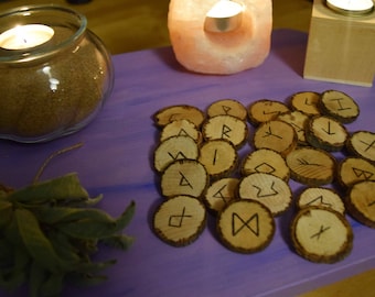 Celtic Runes Set of 24 wooden pieces Pyrography Celtic Wicca Magic Personalize order Spiritual Runes