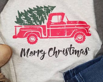 Christmas shirt, womens Christmas shirt, old red truck