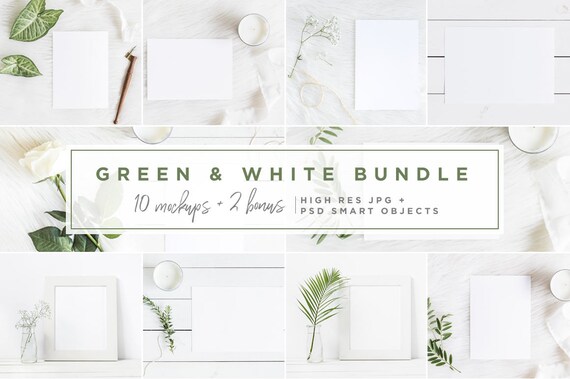 Mockup Bundle Cards Frames Leaves Objects Flowers Green
