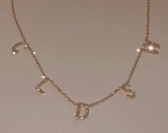 Diamond Initial Necklace / 14k Personalized Pave Diamond Initial Necklace / Diamond Name Necklace / Anniversary Gift / Gift for her