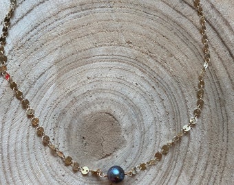 Tahitian pearl on disc chain choker, 14k gold filled chain, 14k gold necklace with Tahitian pearl, genuine Tahitian pearl