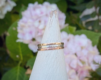 Thin gold filled stackable rings, hammered rings, thin rings