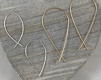 Ear threader earrings, minimalist earrings, open hoops, modern hoops, ear threaders, dainty gold filled earrings