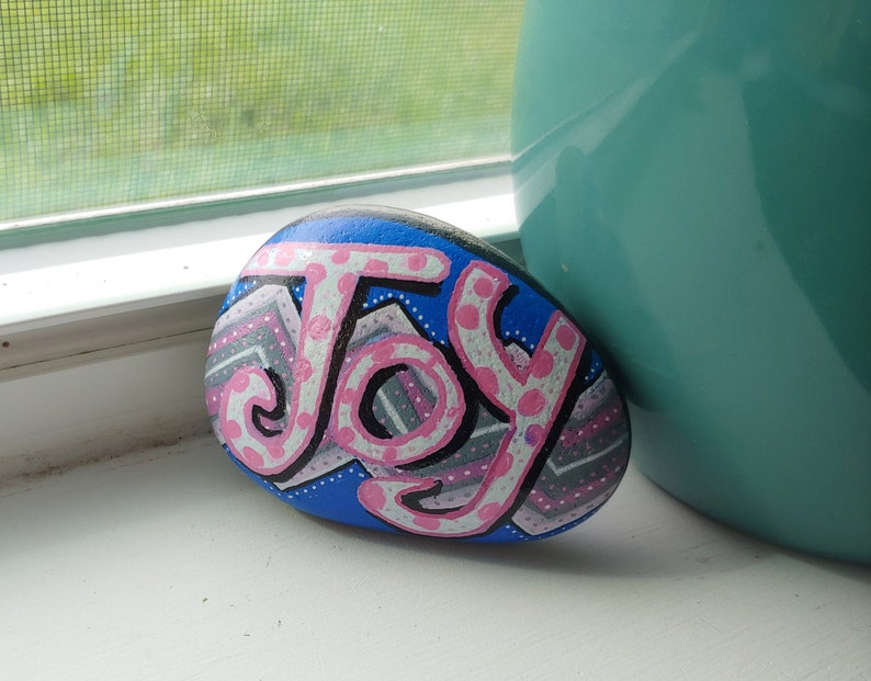 stone inspirational hand painted scripture Joy painted rock Bible verse