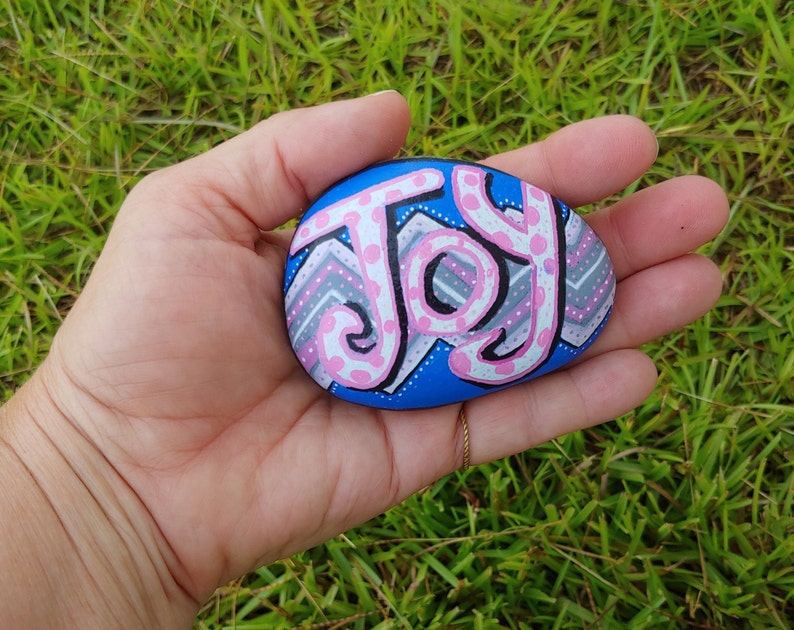 stone inspirational hand painted scripture Joy painted rock Bible verse