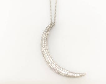 Sterling Silver Necklace Crescent Moon w/Zirconia