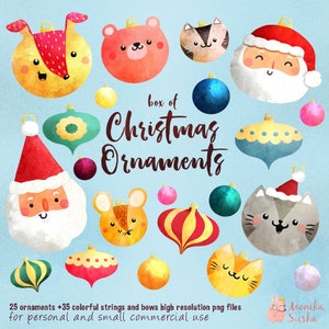 Christmas Clipart, Christmas clipart commercial use, Christmas Ornament Printable, Christmas ornaments clipart, Watercolor Christmas clipart