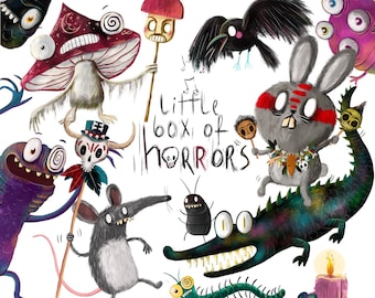 Halloween clipart, cute creepy Halloween printable illustrations, instant download, digital art, monster clipart,