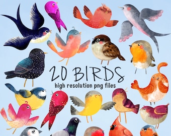 Watercolor Bird clipart, Birds clipart, Watercolor clipart, digital download, clip art