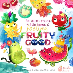 Clipart di frutta estiva, Clipart messicana, Clipart acquerello, Download digitale, Clipart di frutta, Clipart estiva, clipart di animali, uso commerciale