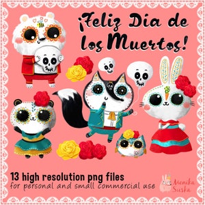 Tag der Toten Clipart, Dia de los Muertos Clipart, süße Tiere Clipart, Mexiko Clipart, Halloween Clipart für persönlichen und kommerziellen Gebrauch